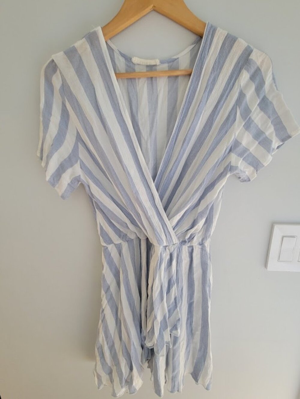 Women's Love In Romper, Light Blue & White Stripe, Size M, Short-sleeve